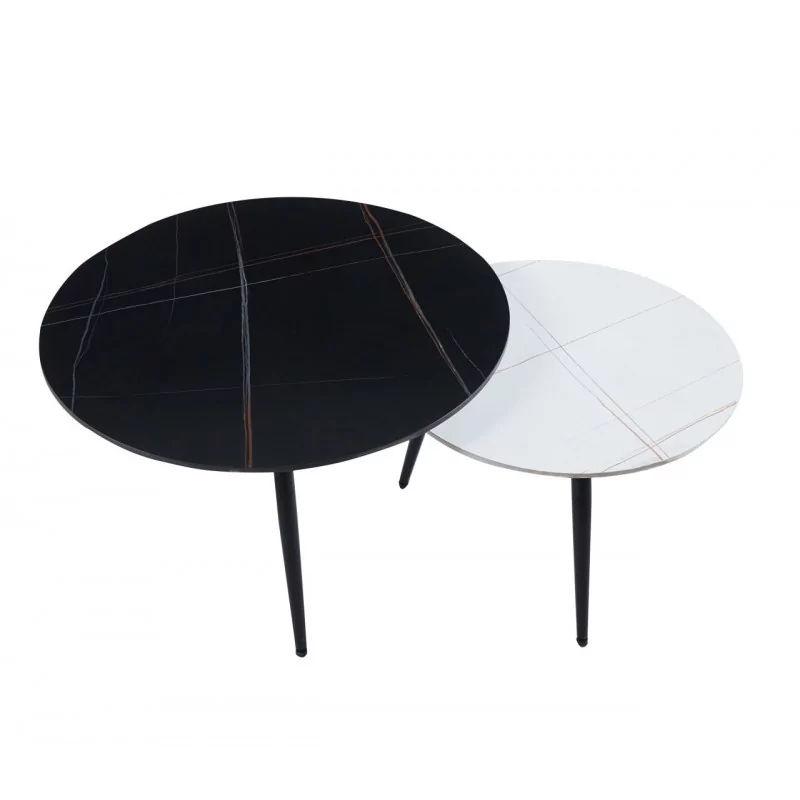 Tables basses aspect noir & blanc – Duo céramique mate Golddeco