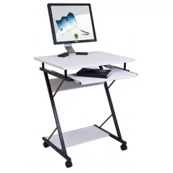 Bureau mobile enfant – blanc avec tablette coulissante et roulettes