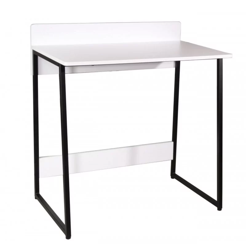 Bureau blanc design contemporain – plateau avec dosseret et structure noire | Golddeco
