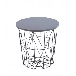 Table d’Appoint GEOMETRIA – Aspect Gris & Filaire Noir Moderne