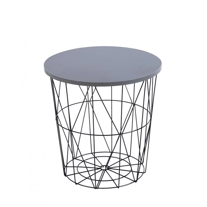 Table d’Appoint GEOMETRIA – Aspect Gris & Filaire Noir Moderne