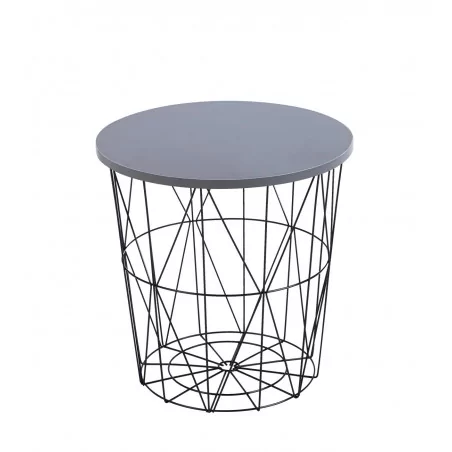 Table d’Appoint GEOMETRIA – Aspect Gris & Filaire Noir Moderne