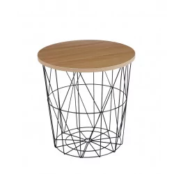 Table d’Appoint GEOMETRIA – Plateau Aspect Chêne Naturel & Structure Filaire Noire