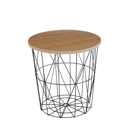 Table d’Appoint GEOMETRIA – Aspect Chêne Naturel & Base Filaire Noire