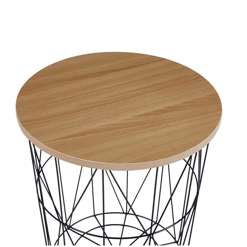 Table d’Appoint GEOMETRIA – Aspect Chêne Naturel & Base Filaire Noire