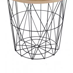 Table d’Appoint GEOMETRIA – Aspect Chêne Naturel & Base Filaire Noire