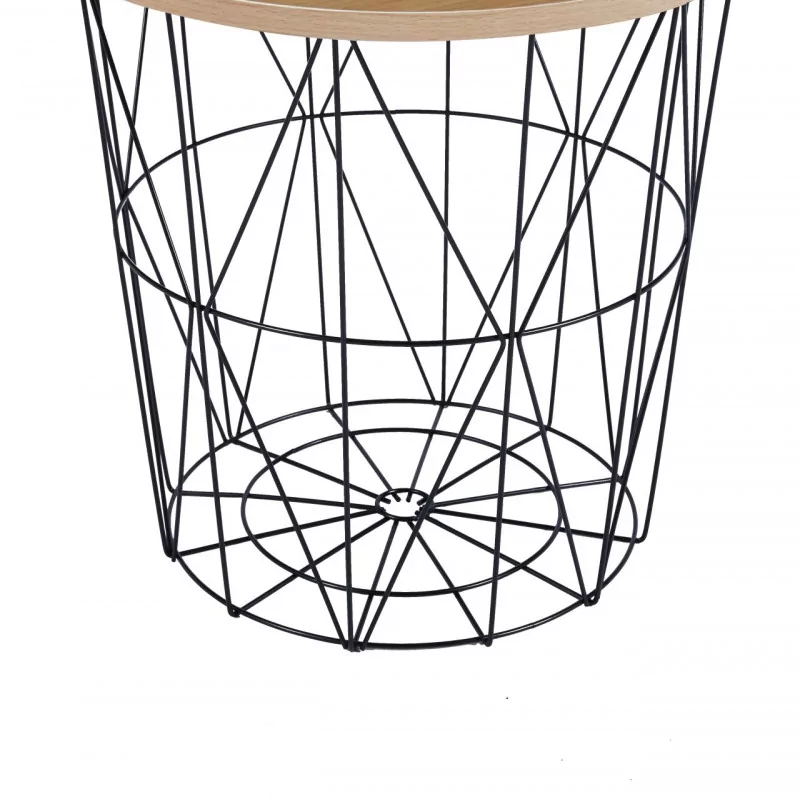 Table d’Appoint GEOMETRIA – Aspect Chêne Naturel & Base Filaire Noire