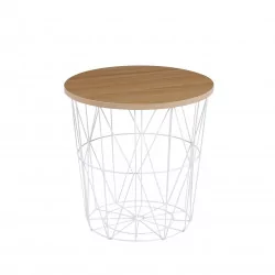 Table d’Appoint GEOMETRIA – Plateau Aspect Chêne Naturel & Structure Filaire Blanche