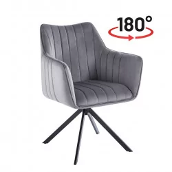Fauteuil LEO velours gris – Pivotant 180° Golddeco