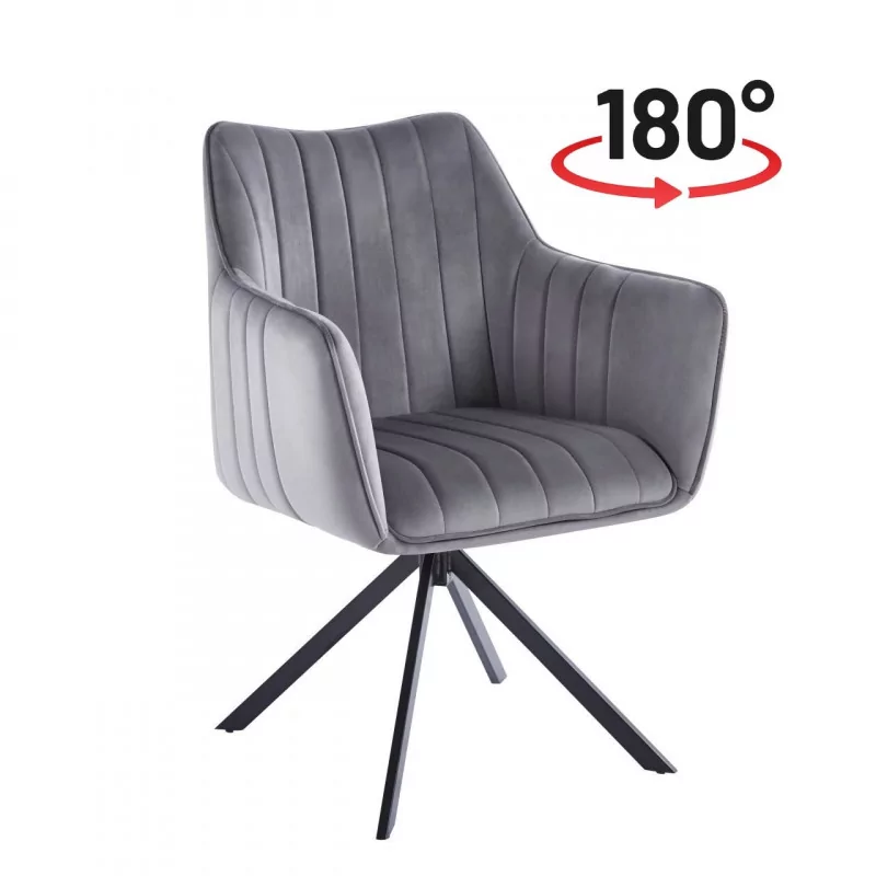 Fauteuil LEO velours gris – Pivotant 180° Golddeco