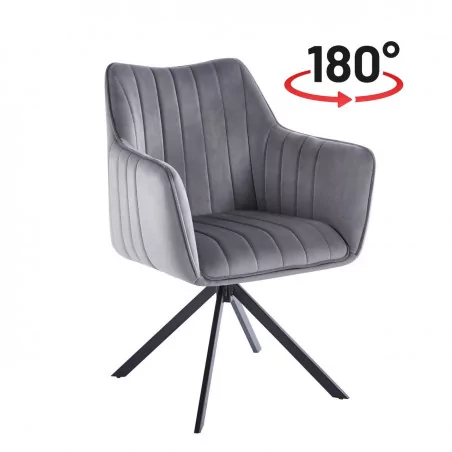 Fauteuil LEO velours gris – Pivotant 180° Golddeco