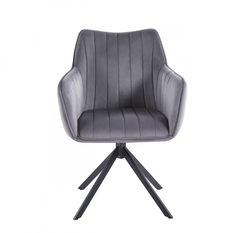 Fauteuil LEO velours gris – Pivotant 180° Golddeco