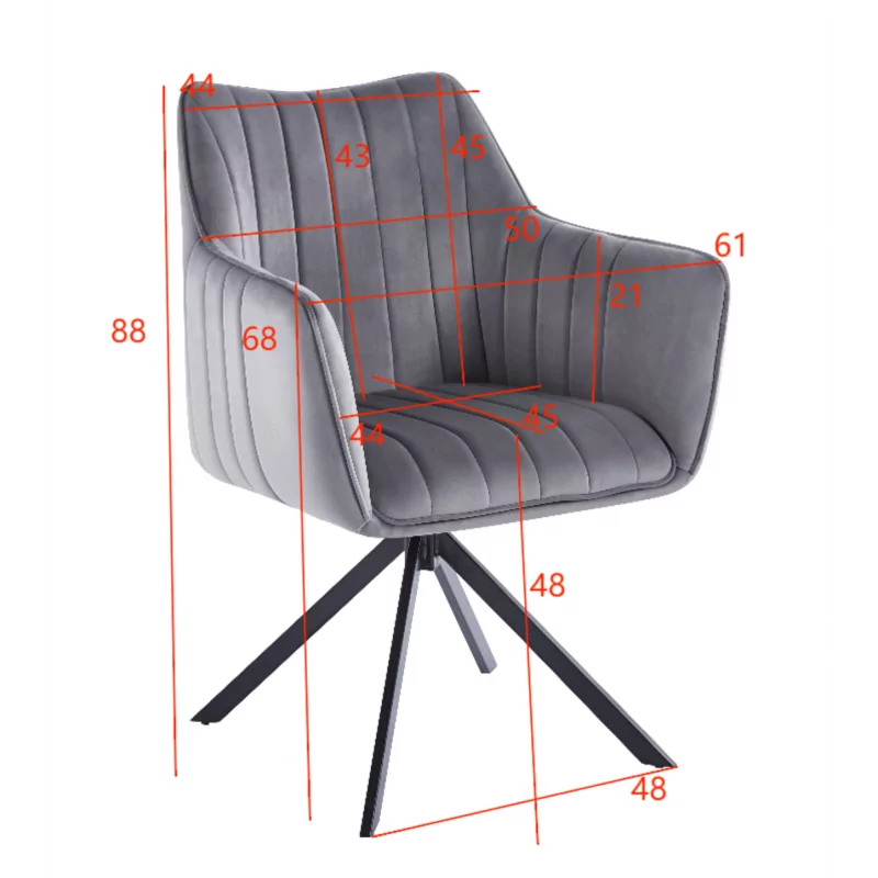 Fauteuil LEO velours gris – Pivotant 180° Golddeco