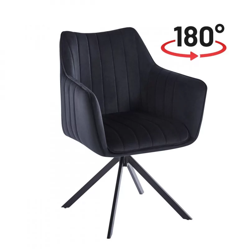 Fauteuil LEO velours noir – Pivotant 180° Golddeco