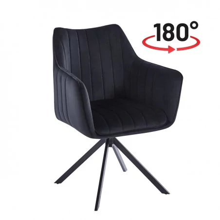 Fauteuil LEO velours noir – Pivotant 180° Golddeco