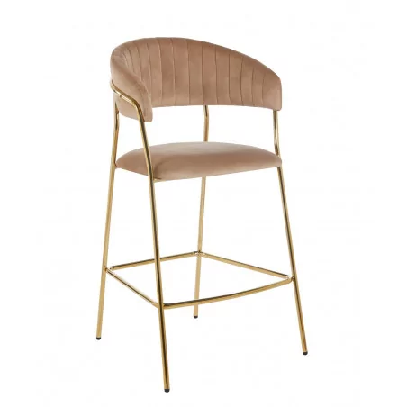 Tabouret de bar Alice en velours cappuccino structure dorée | Collection Golddeco