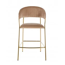 Tabouret de bar Alice en velours cappuccino structure dorée | Collection Golddeco