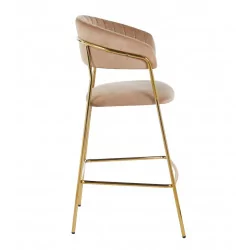 Tabouret de bar Alice en velours cappuccino structure dorée | Collection Golddeco