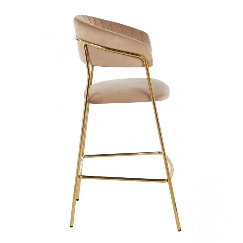 Tabouret de bar Alice en velours cappuccino structure dorée | Collection Golddeco