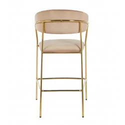 Tabouret de bar Alice en velours cappuccino structure dorée | Collection Golddeco