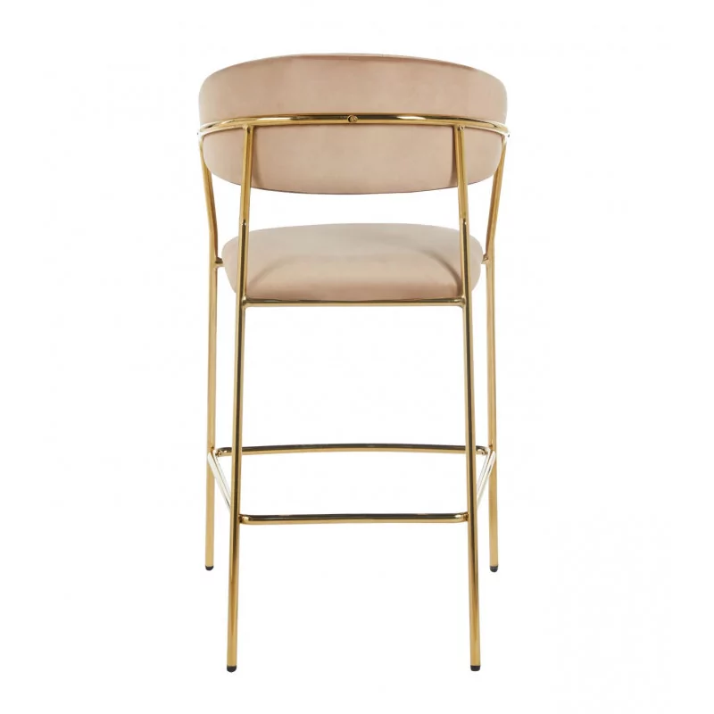 Tabouret de bar Alice en velours cappuccino structure dorée | Collection Golddeco