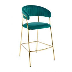 Tabouret de bar Alice en velours vert structure dorée