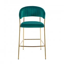 Tabouret de bar Alice en velours vert structure dorée | Collection Golddeco