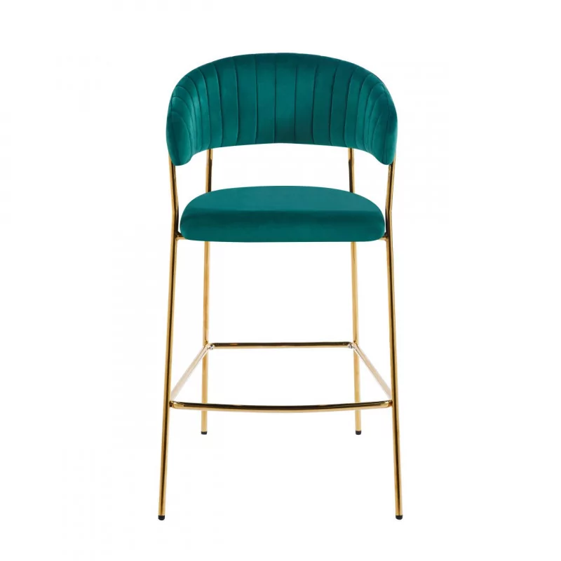 Tabouret de bar Alice en velours vert structure dorée | Collection Golddeco