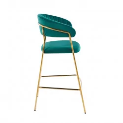 Tabouret de bar Alice en velours vert structure dorée | Collection Golddeco