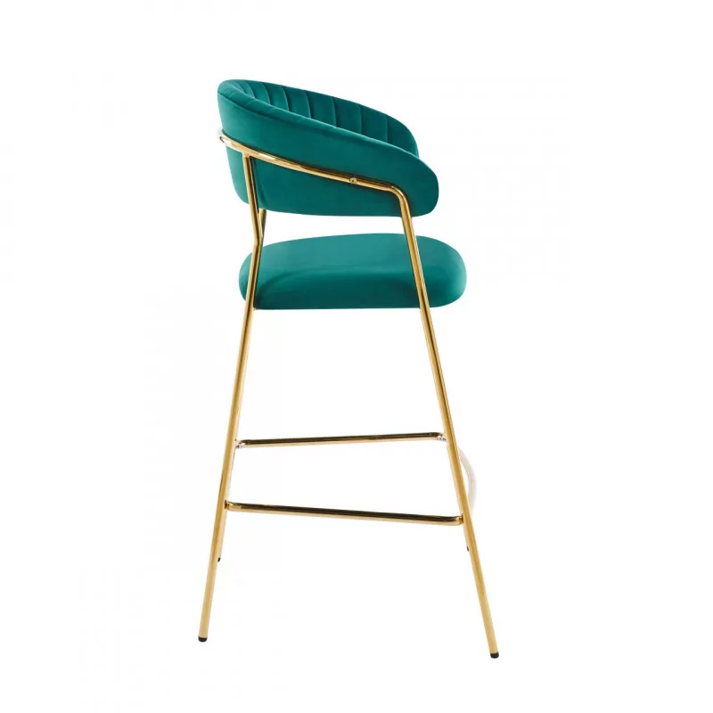 Tabouret de bar Alice en velours vert structure dorée | Collection Golddeco