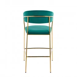 Tabouret de bar Alice en velours vert structure dorée | Collection Golddeco