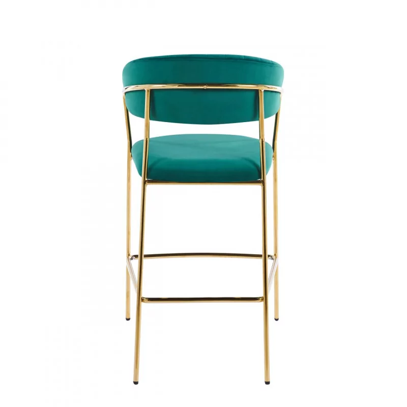 Tabouret de bar Alice en velours vert structure dorée | Collection Golddeco