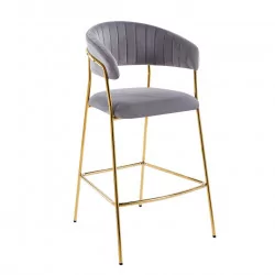 Tabouret de bar Alice en velours gris structure dorée