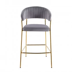Tabouret de bar Alice en velours gris structure dorée | Collection Golddeco