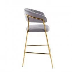 Tabouret de bar Alice en velours gris structure dorée | Collection Golddeco