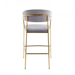 Tabouret de bar Alice en velours gris structure dorée | Collection Golddeco