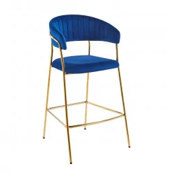 Tabouret de bar Alice en velours bleu structure dorée