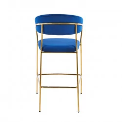 Tabouret de bar Alice en velours bleu structure dorée | Collection Golddeco