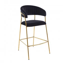 Tabouret de bar Alice en velours noir structure dorée