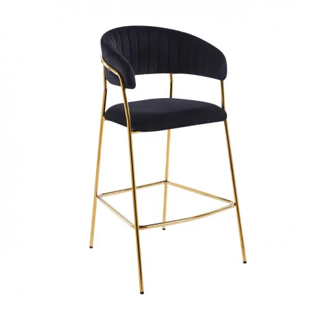 Tabouret de bar Alice en velours noir structure dorée | Collection Golddeco