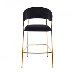 Tabouret de bar Alice en velours noir structure dorée | Collection Golddeco