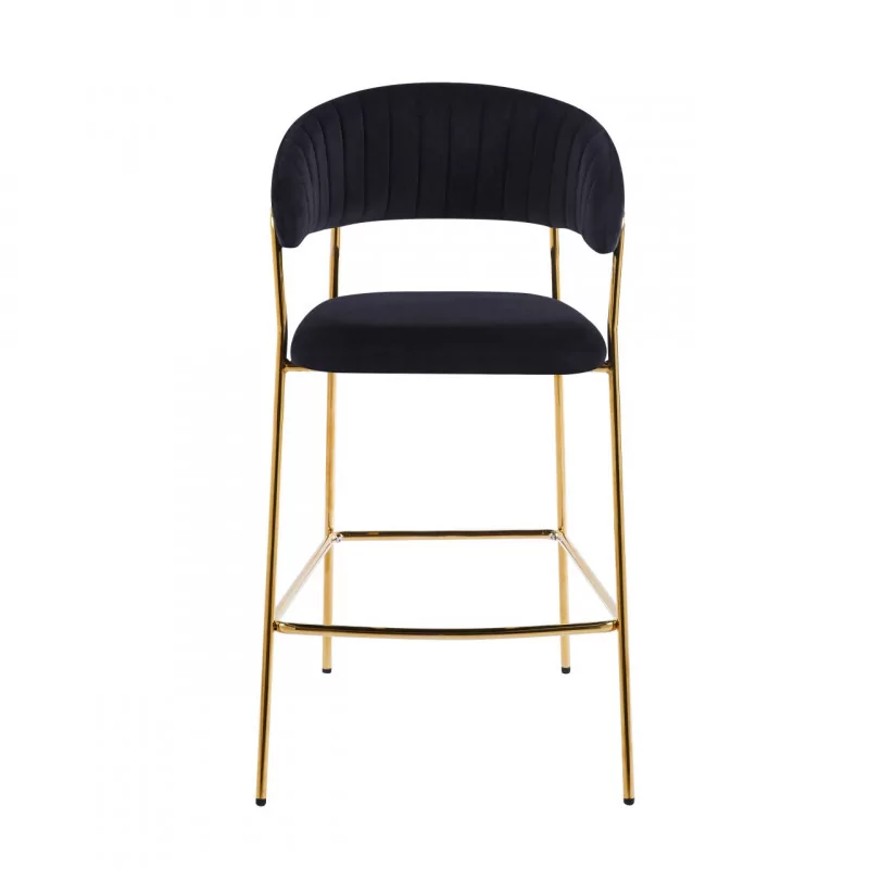 Tabouret de bar Alice en velours noir structure dorée | Collection Golddeco