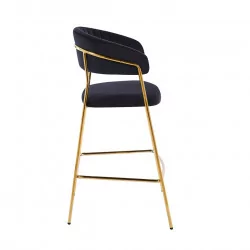 Tabouret de bar Alice en velours noir structure dorée | Collection Golddeco