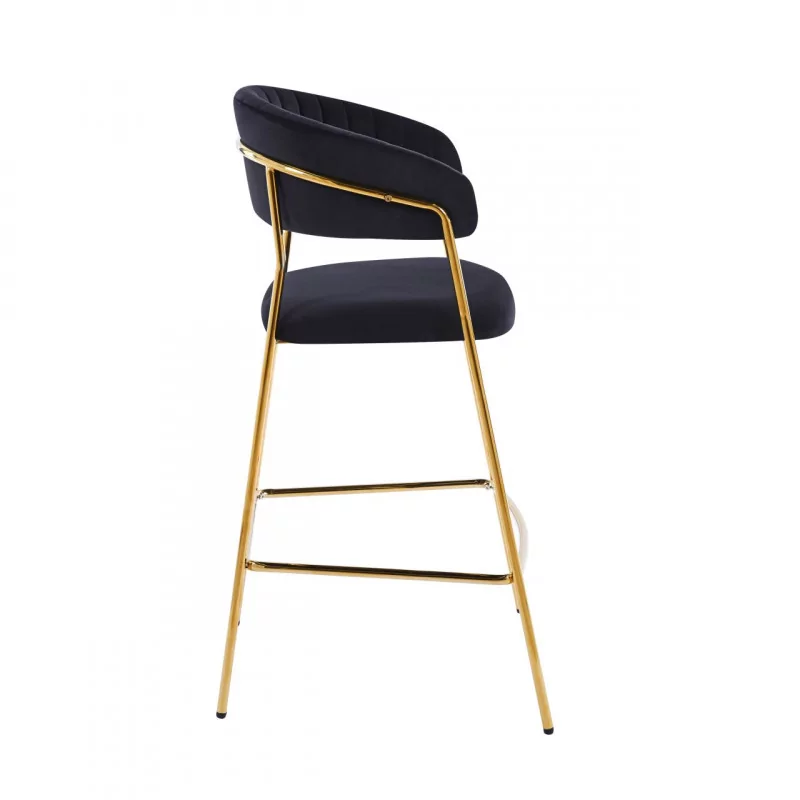 Tabouret de bar Alice en velours noir structure dorée | Collection Golddeco