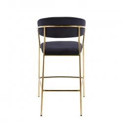 Tabouret de bar Alice en velours noir structure dorée | Collection Golddeco