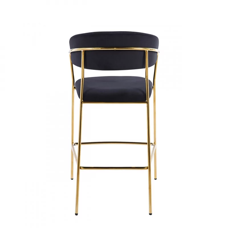 Tabouret de bar Alice en velours noir structure dorée | Collection Golddeco
