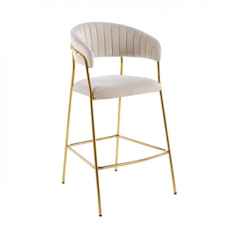 Tabouret de bar Alice en velours beige structure dorée | Collection Golddeco
