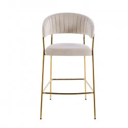 Tabouret de bar Alice en velours beige structure dorée | Collection Golddeco