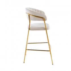 Tabouret de bar Alice en velours beige structure dorée | Collection Golddeco