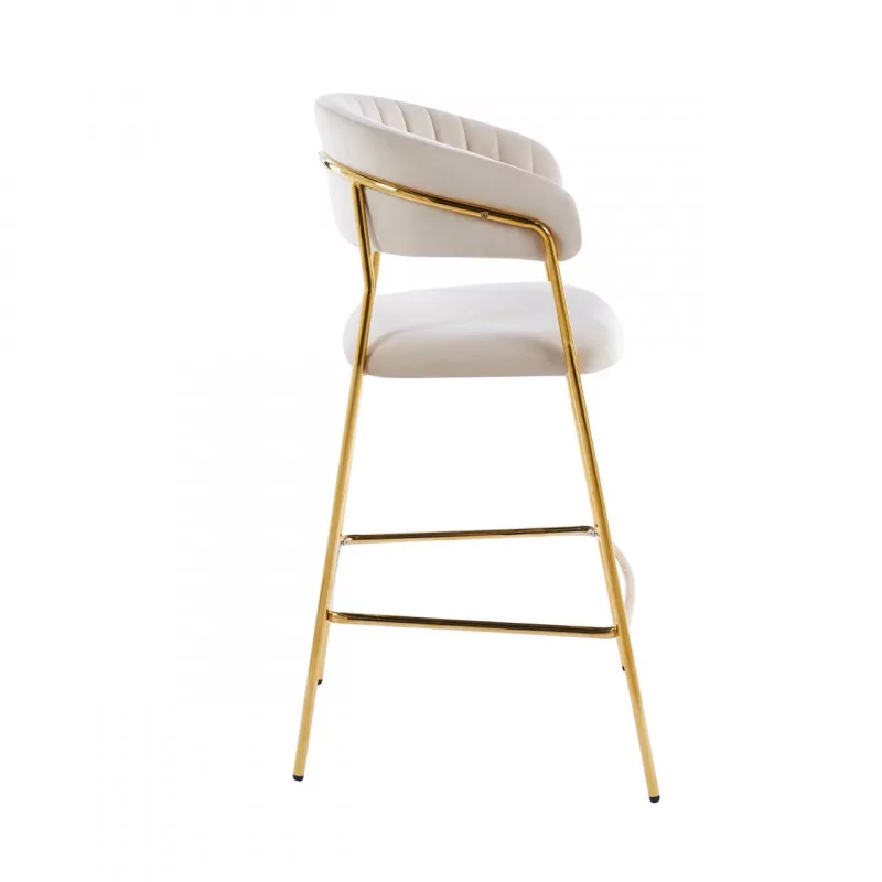 Tabouret de bar Alice en velours beige structure dorée | Collection Golddeco